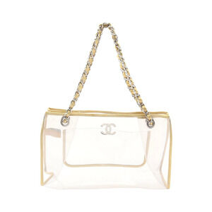 Chanel Coco Mark Tote Bag Vinyl Leather Clear Gold Tone
